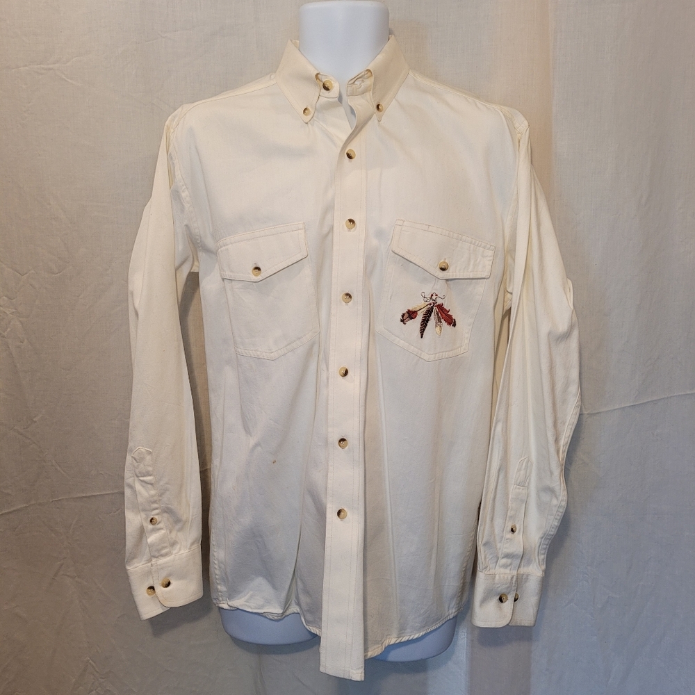 Crazy Cowboy Embroidered Feathers Long Sleeve Shirt